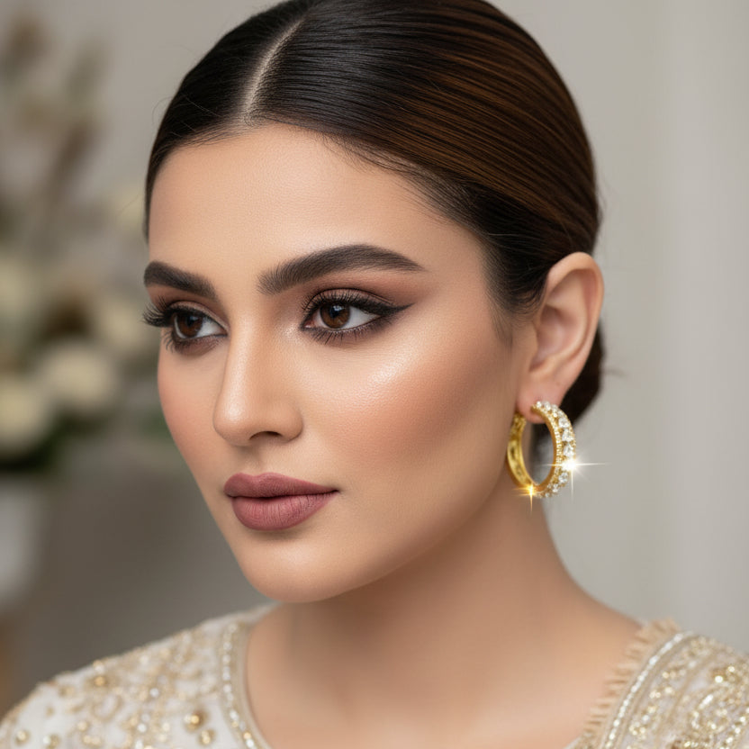 Gold ring with diamonds on a black background, branded 'Saheli'.