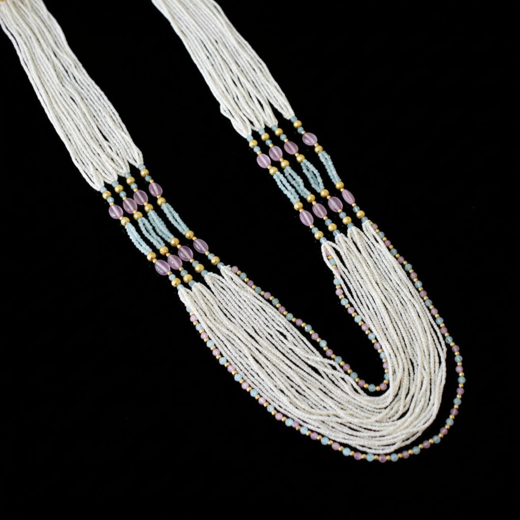 Multicolored beaded necklace on a dark background