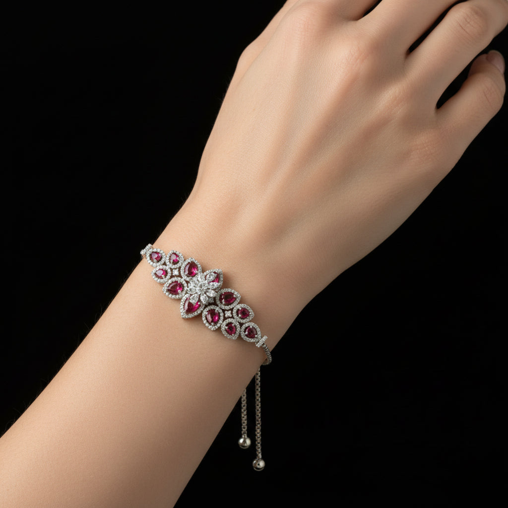 Necklace with red gemstones on a dark background