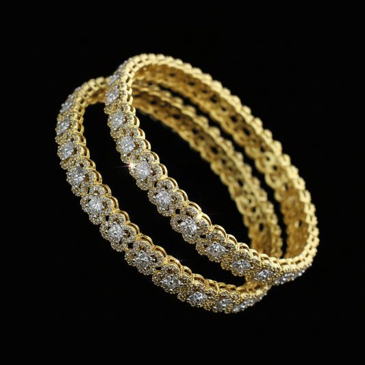 Gold bracelet with diamonds on a black background, branded 'Saheli'.