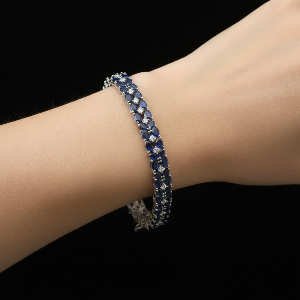 Bracelet with blue stones on a dark gray background