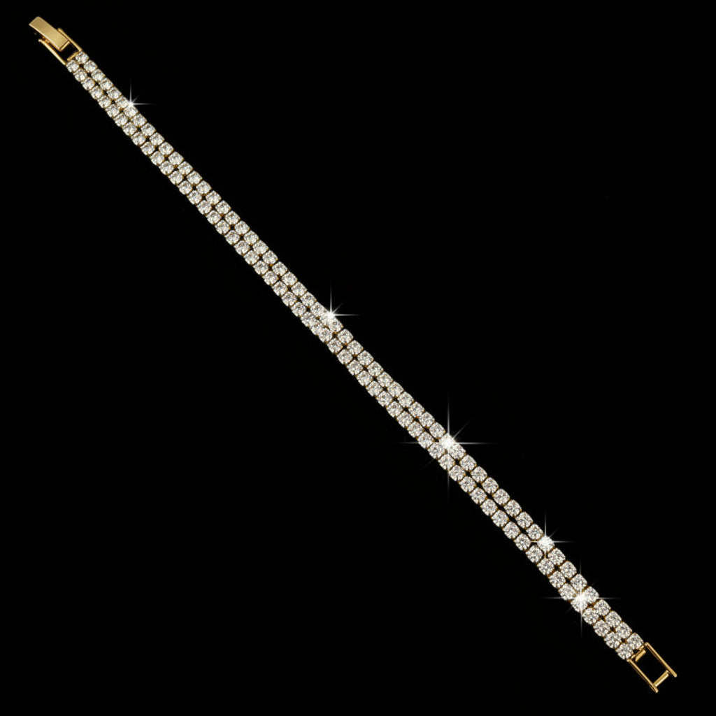 Gold bracelet on a dark gray background