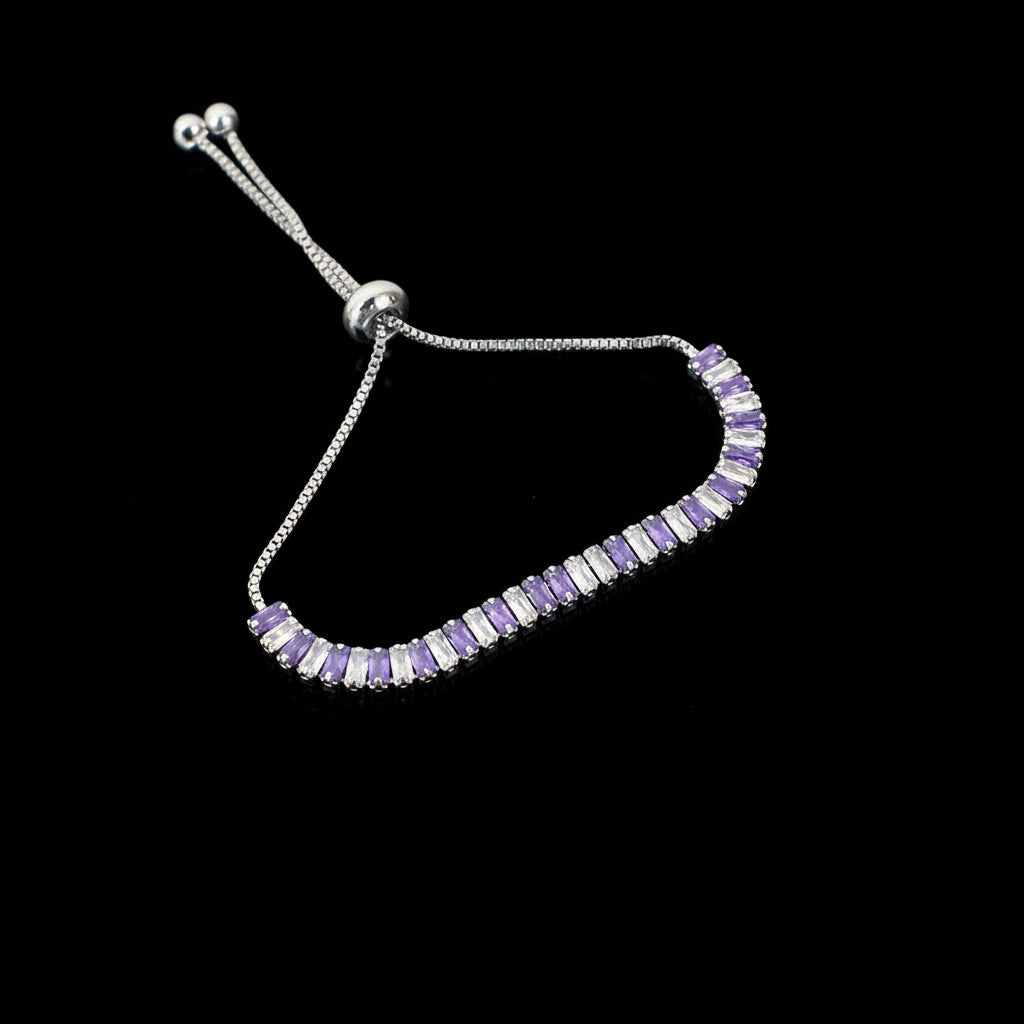 Bracelet with purple gemstones on a dark gray background