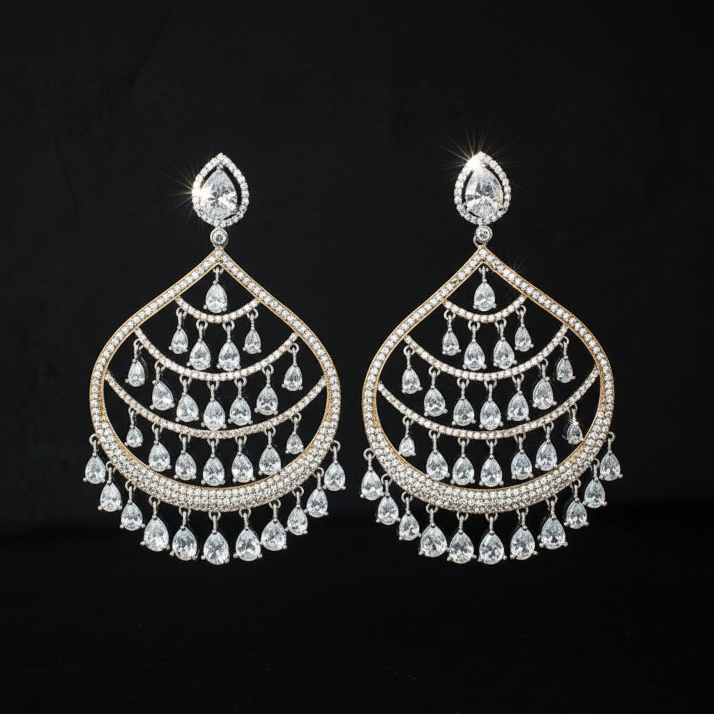 Pair of diamond earrings on a black background
