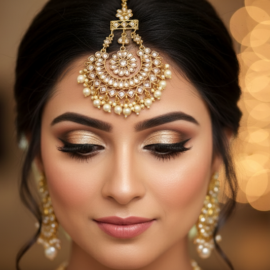 Woman wearing traditional jewelry with a blurred background
