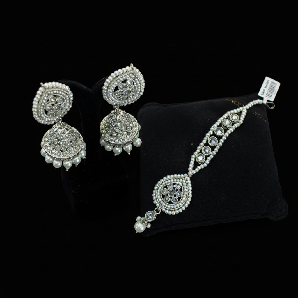 Jewelry set with earrings and necklace on a black background