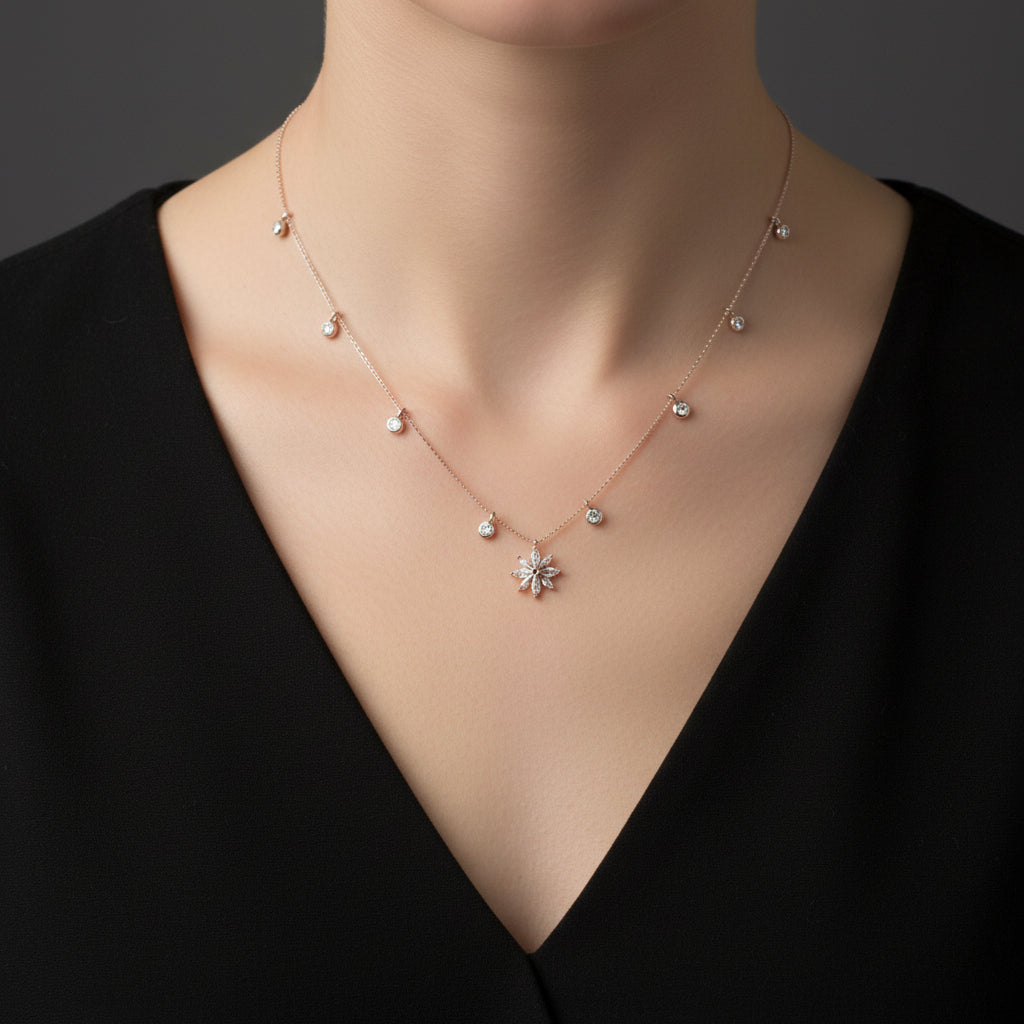 Necklace with a star-shaped pendant on a dark background