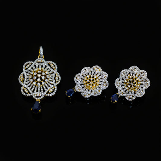 Jewelry set with floral designs on a dark background