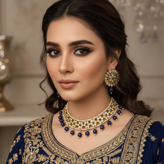 Jewelry set with necklace and earrings on a dark background