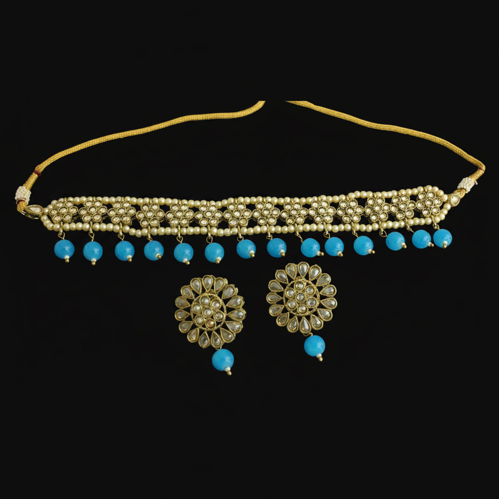 Jewelry set with necklace and earrings on a dark background