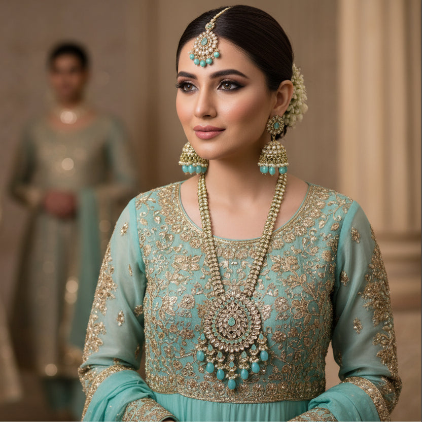 Jewelry set with necklace and earrings on a dark background