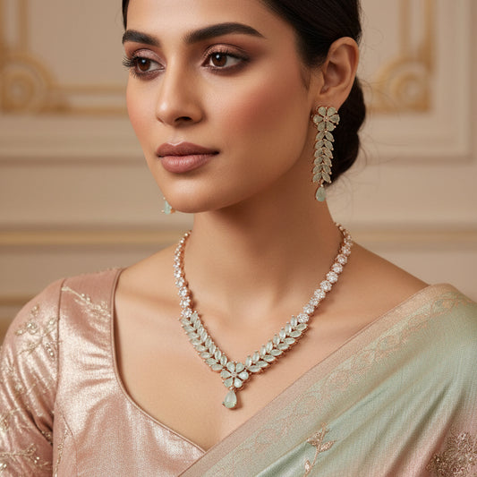 Jewelry set with necklace and earrings on a dark background